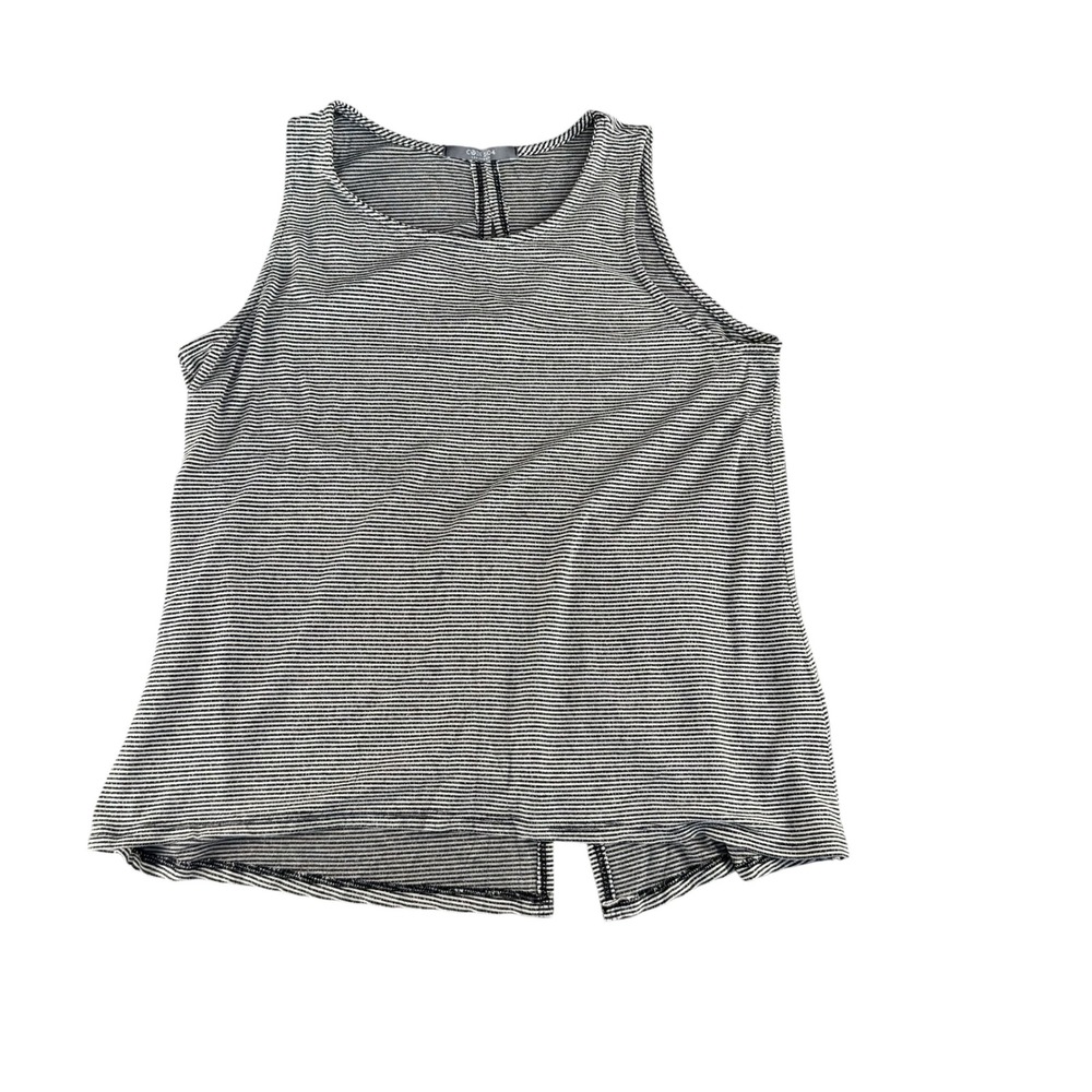 Coin 1804 Los Angeles Striped Split Button Back Sleeveless Tank Top Black XL